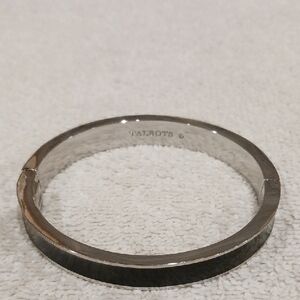 Talbots Shiny Silver Black Enamel Hinged Bangle Bracelet